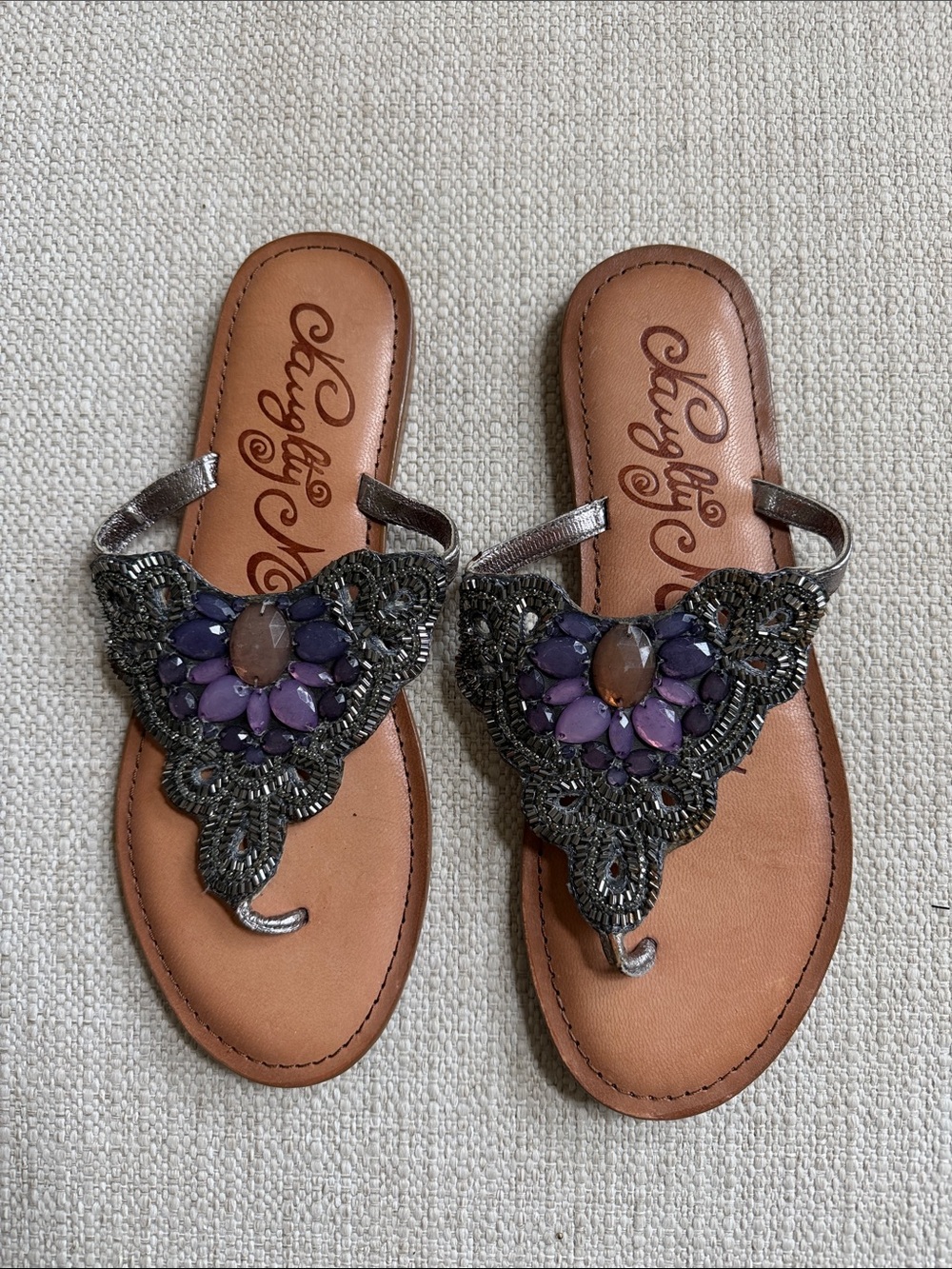 naughty monkey Purple Beaded Floral Thong Sandals